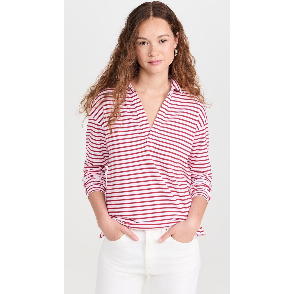 Frank & Eileen Patrick Popover Henley in White/Double Decker Red Size Large